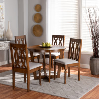 Baxton Studio Julie-Grey/Walnut-5PC Dining Set Julie Modern and Contemporary Grey Fabric Upholstered and Walnut Brown Finished Wood 5-Piece Dining Set